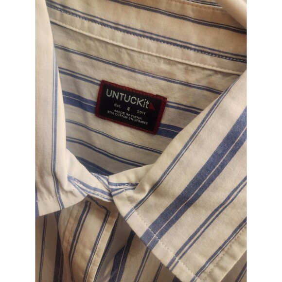 UNTUCKit Pinot Perse Blue White Striped Button Down Shirt Size 4 NEW - Picture 3 of 5